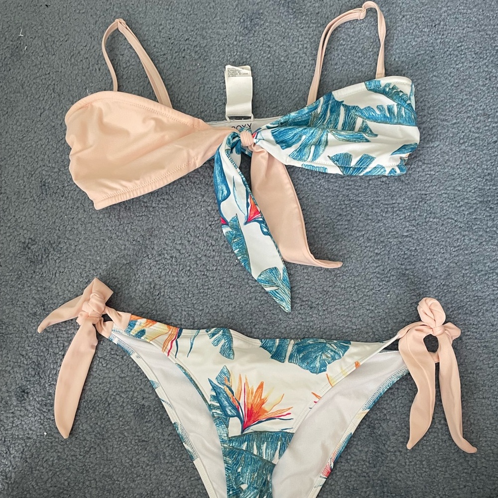 Roxy Blue and Peach Bikini Set
